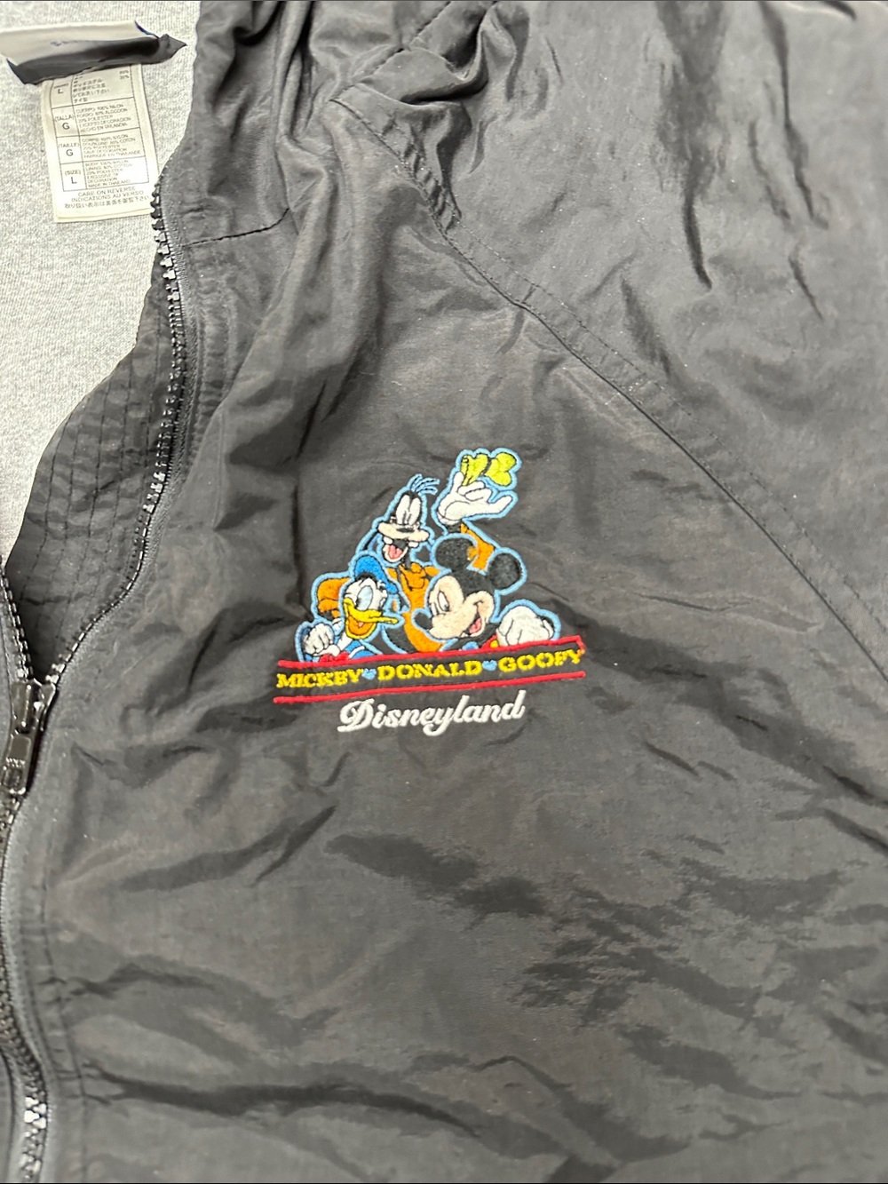 ##890, Size L, Disney Black Hooded Zip-Up Puffer Jacket/Colorful Chest Patch - Picture 3 of 4